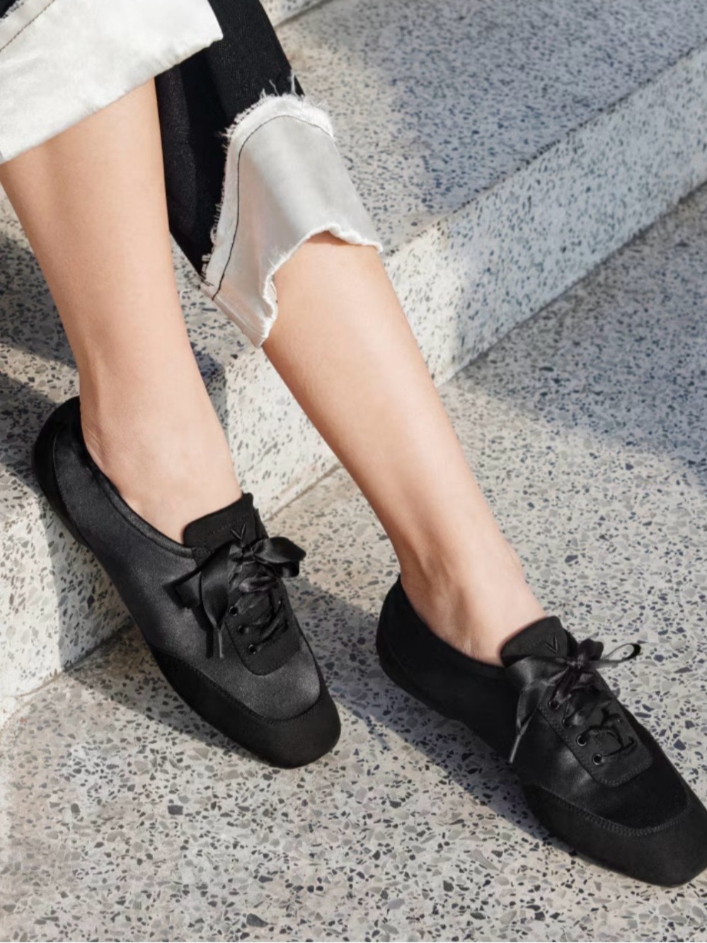 Vivaia Cristina  Sneakerina Black Satin Ribbon Laceup  Women's shoes.